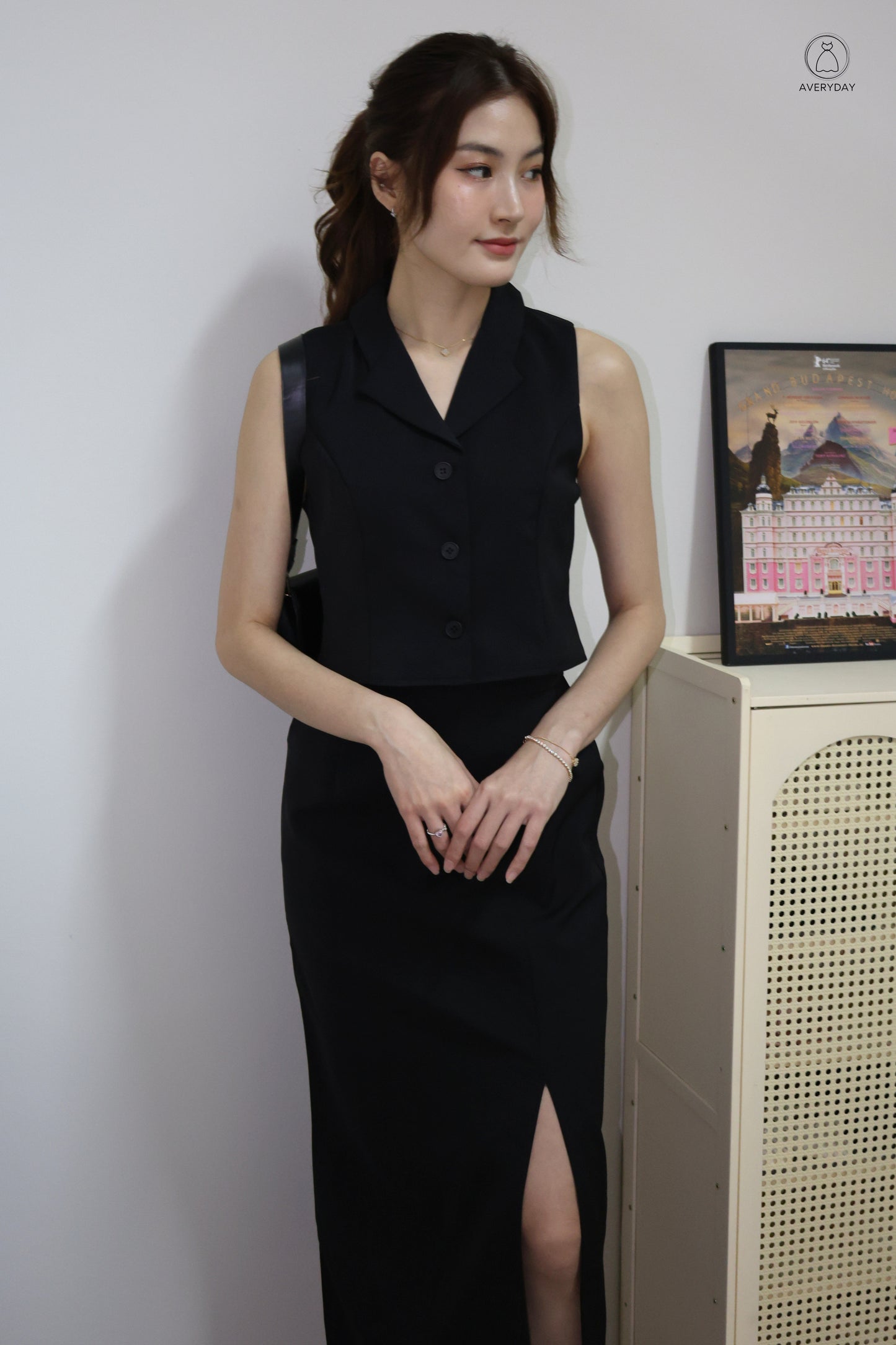 Selly Button Vested Co-Ord Set In Black