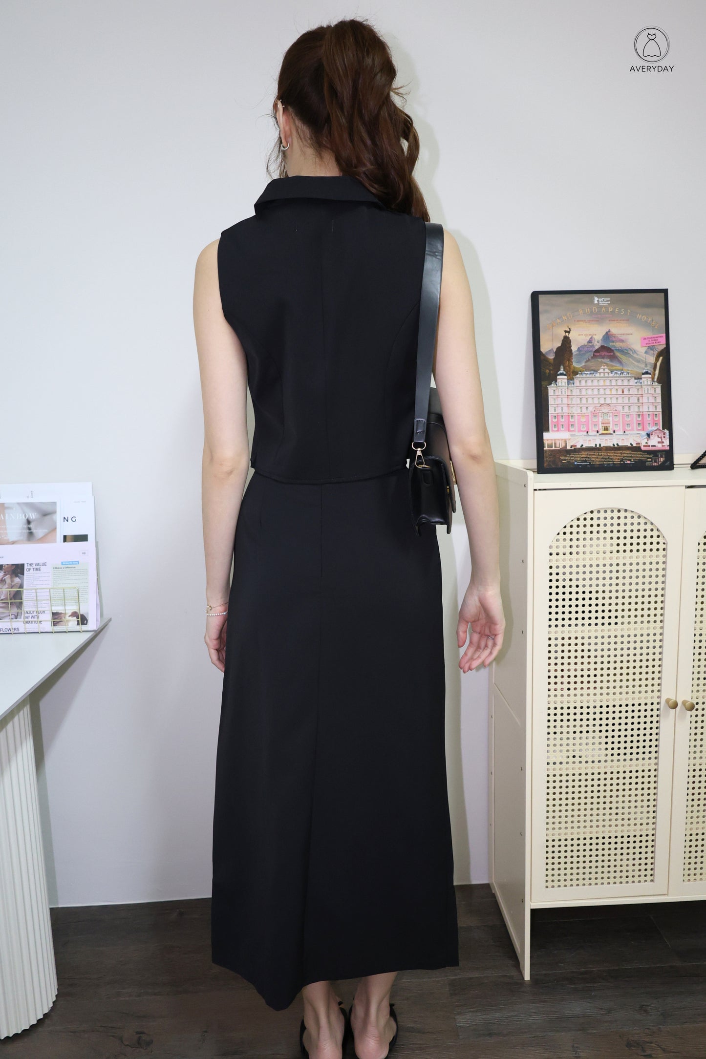Selly Button Vested Co-Ord Set In Black