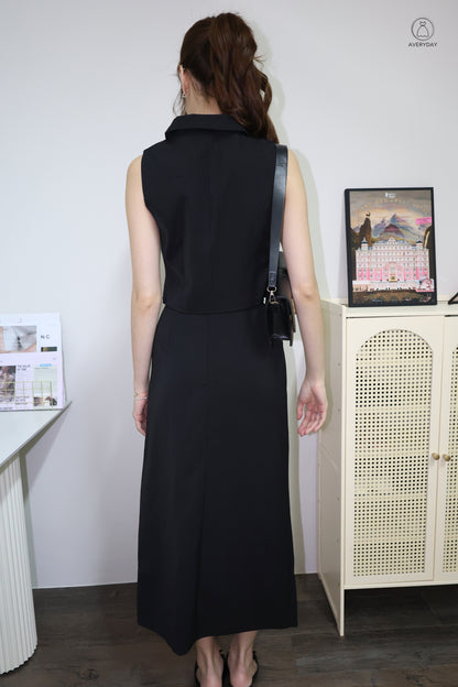 Selly Button Vested Co-Ord Set In Black