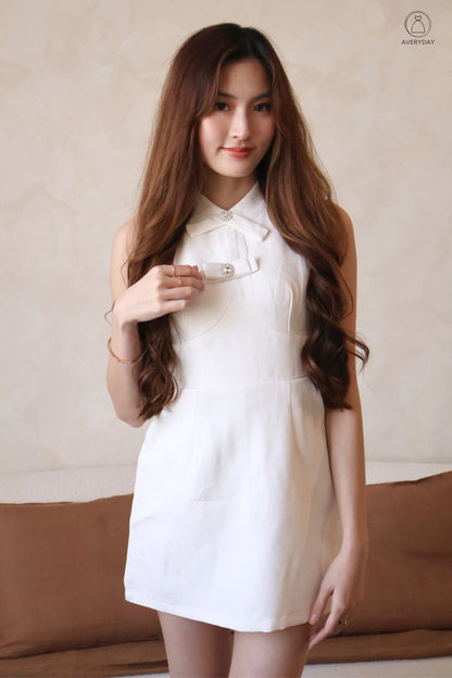 Candice Bejeweled Romper Dress In Cream