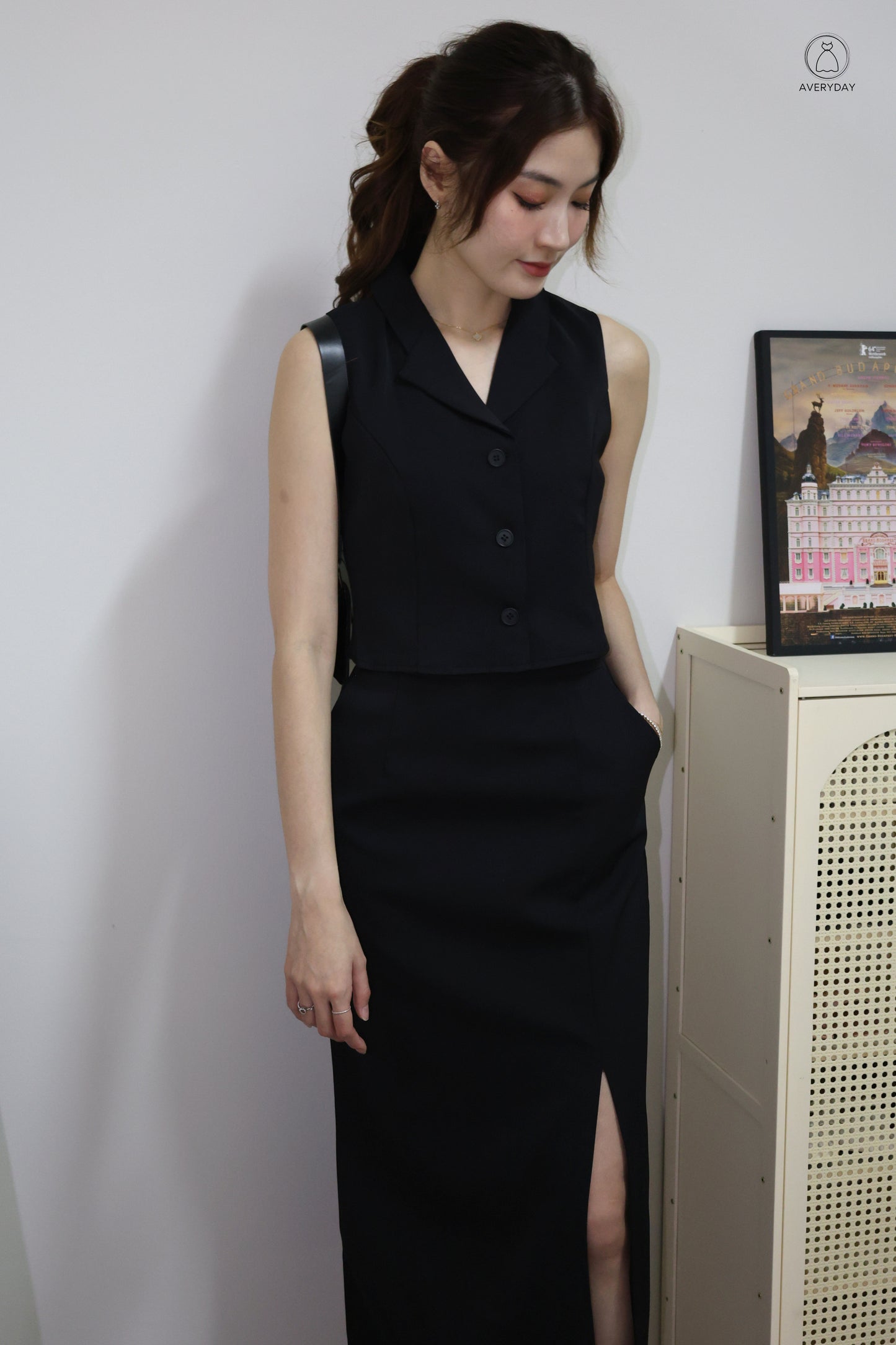 Selly Button Vested Co-Ord Set In Black