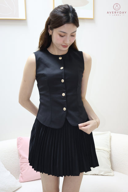 Amie Gold Button Pleated Skort Co-Ord Set In Black