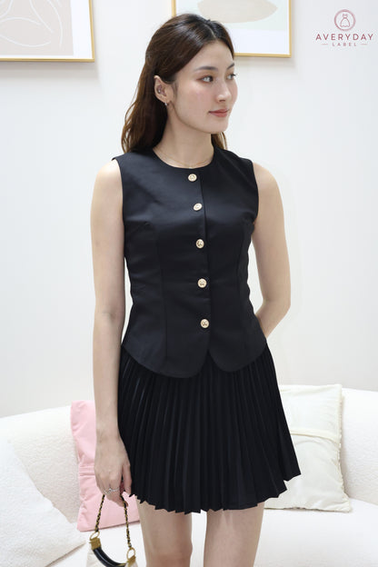 Amie Gold Button Pleated Skort Co-Ord Set In Black