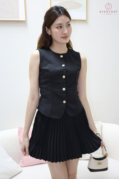 Amie Gold Button Pleated Skort Co-Ord Set In Black