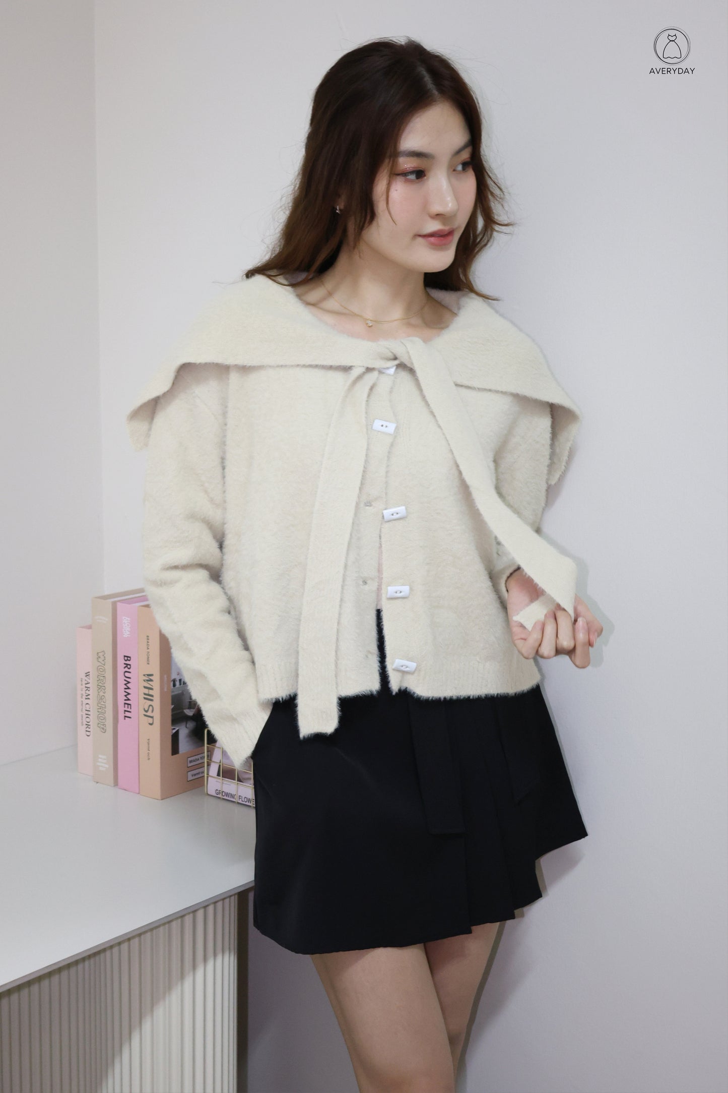 Keely Furry Ribbon Cape Cardigan In Taupe