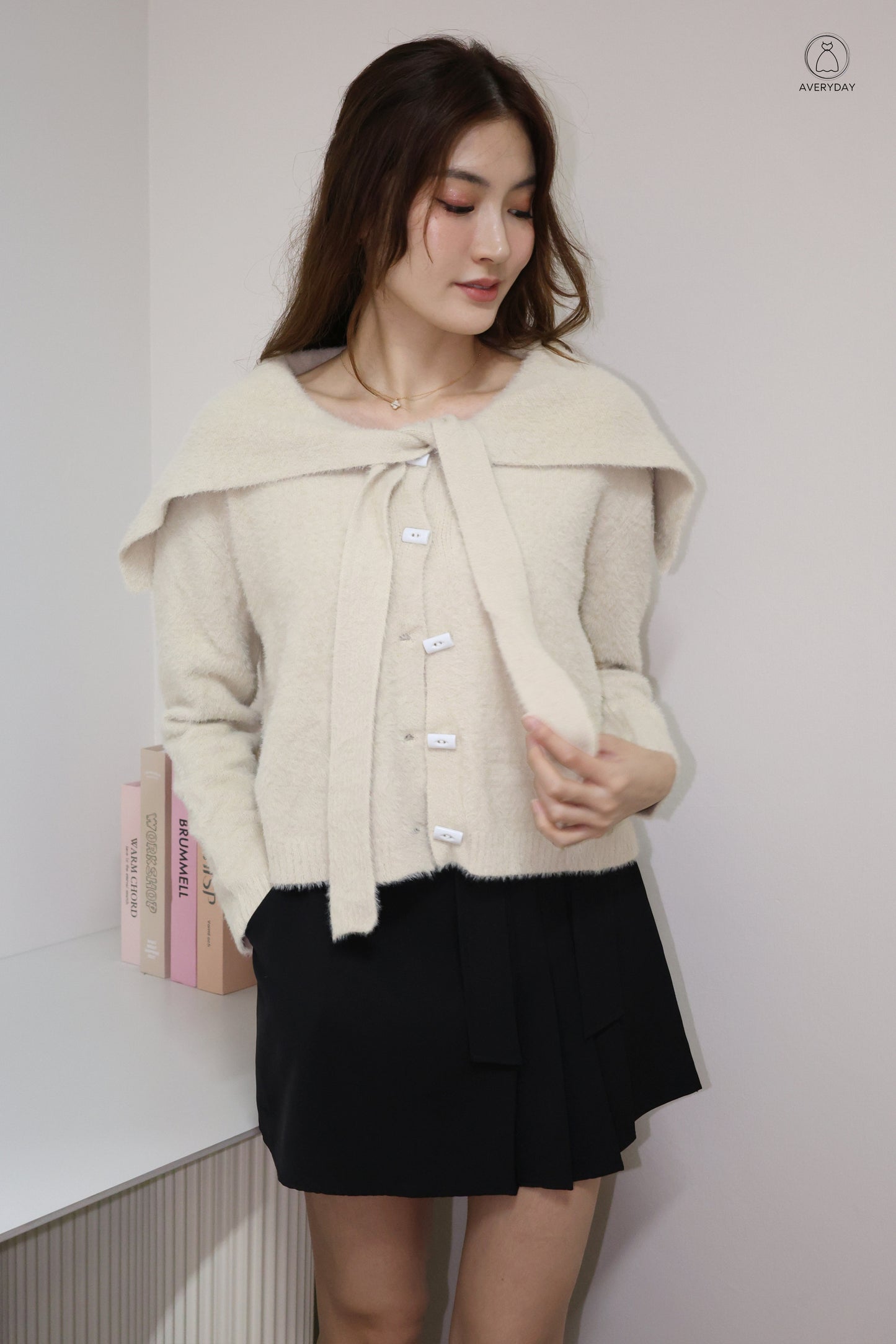 Keely Furry Ribbon Cape Cardigan In Taupe