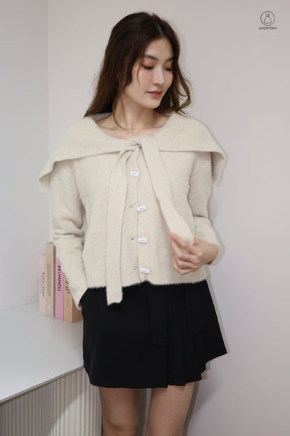 Keely Furry Ribbon Cape Cardigan In Taupe