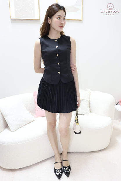 Amie Gold Button Pleated Skort Co-Ord Set In Black