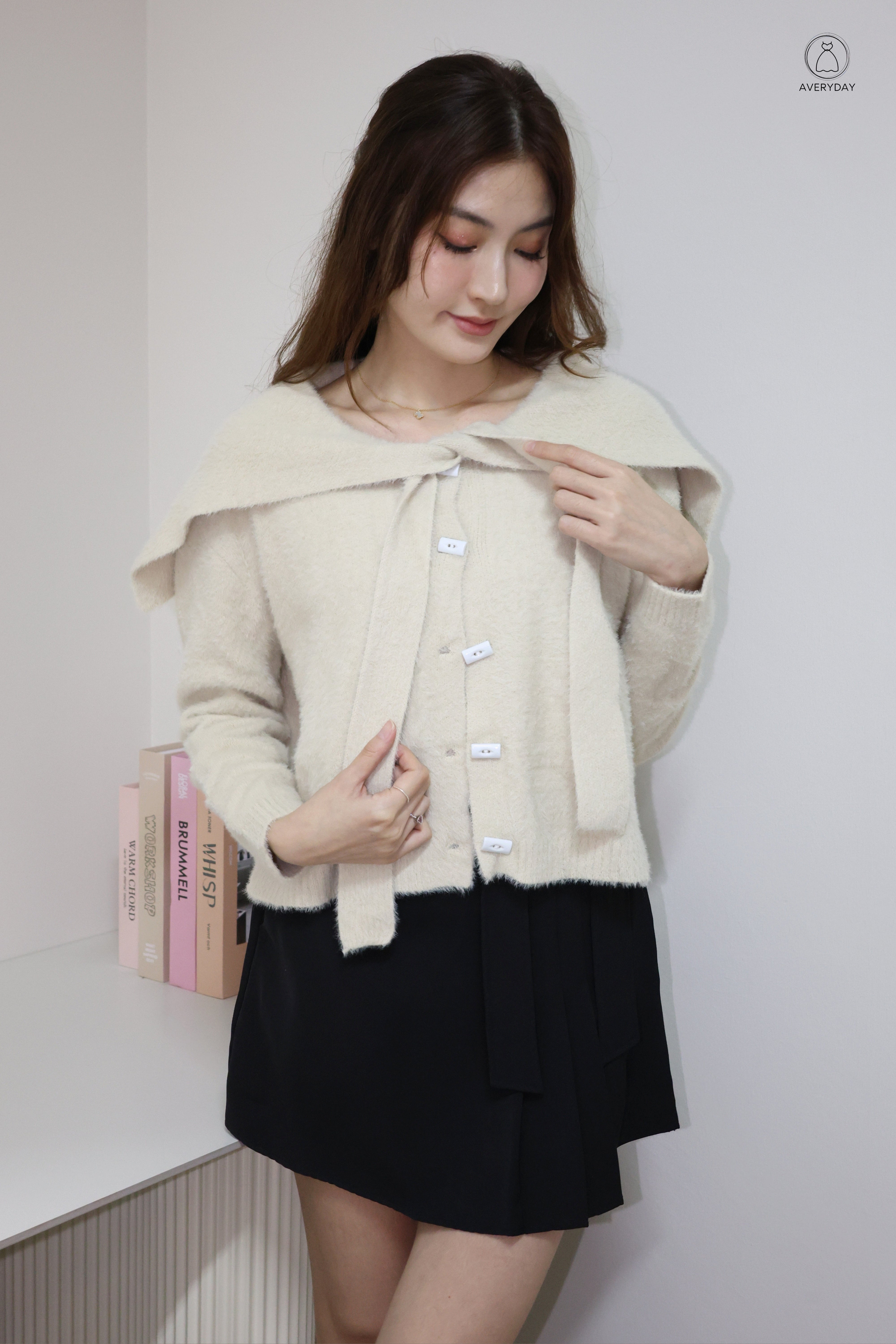 Keely Furry Ribbon Cape Cardigan In Taupe – AveryDay