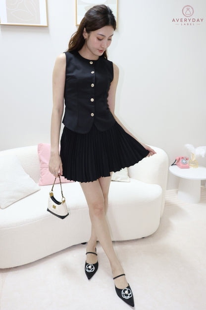 Amie Gold Button Pleated Skort Co-Ord Set In Black