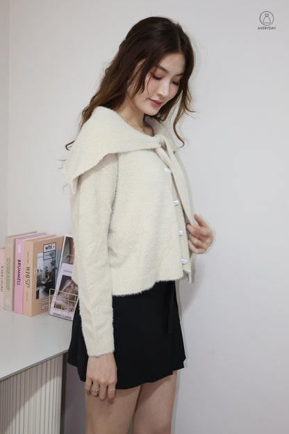 Keely Furry Ribbon Cape Cardigan In Taupe
