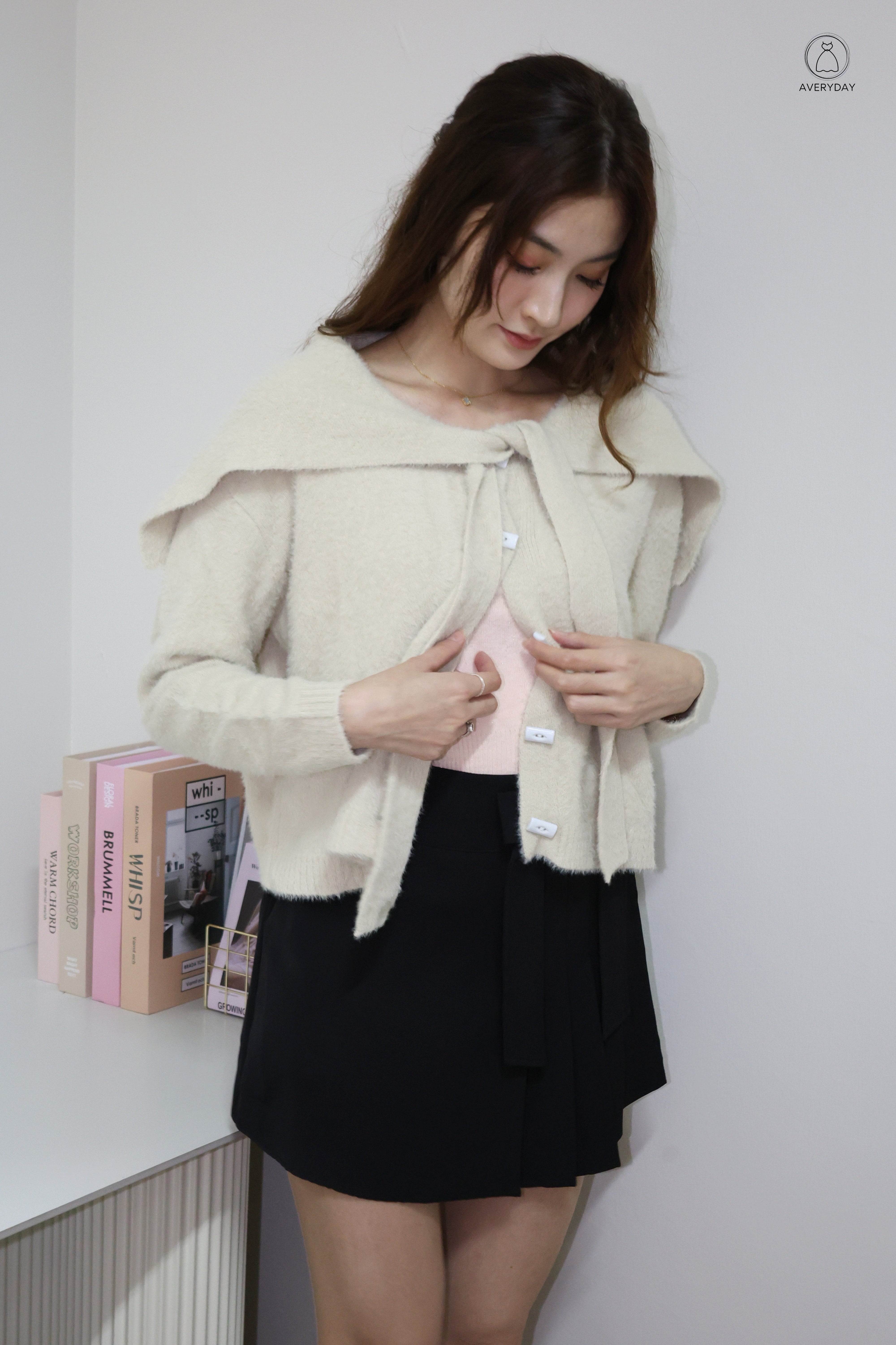 Keely Furry Ribbon Cape Cardigan In Taupe – AveryDay