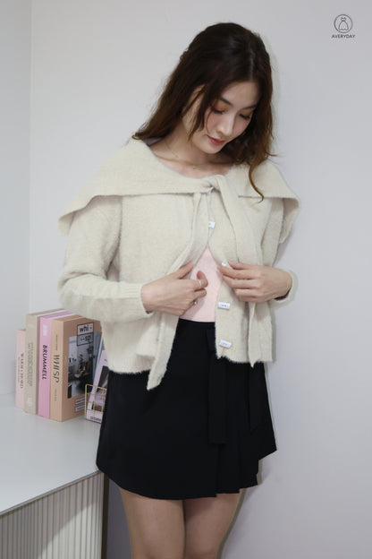 Keely Furry Ribbon Cape Cardigan In Taupe