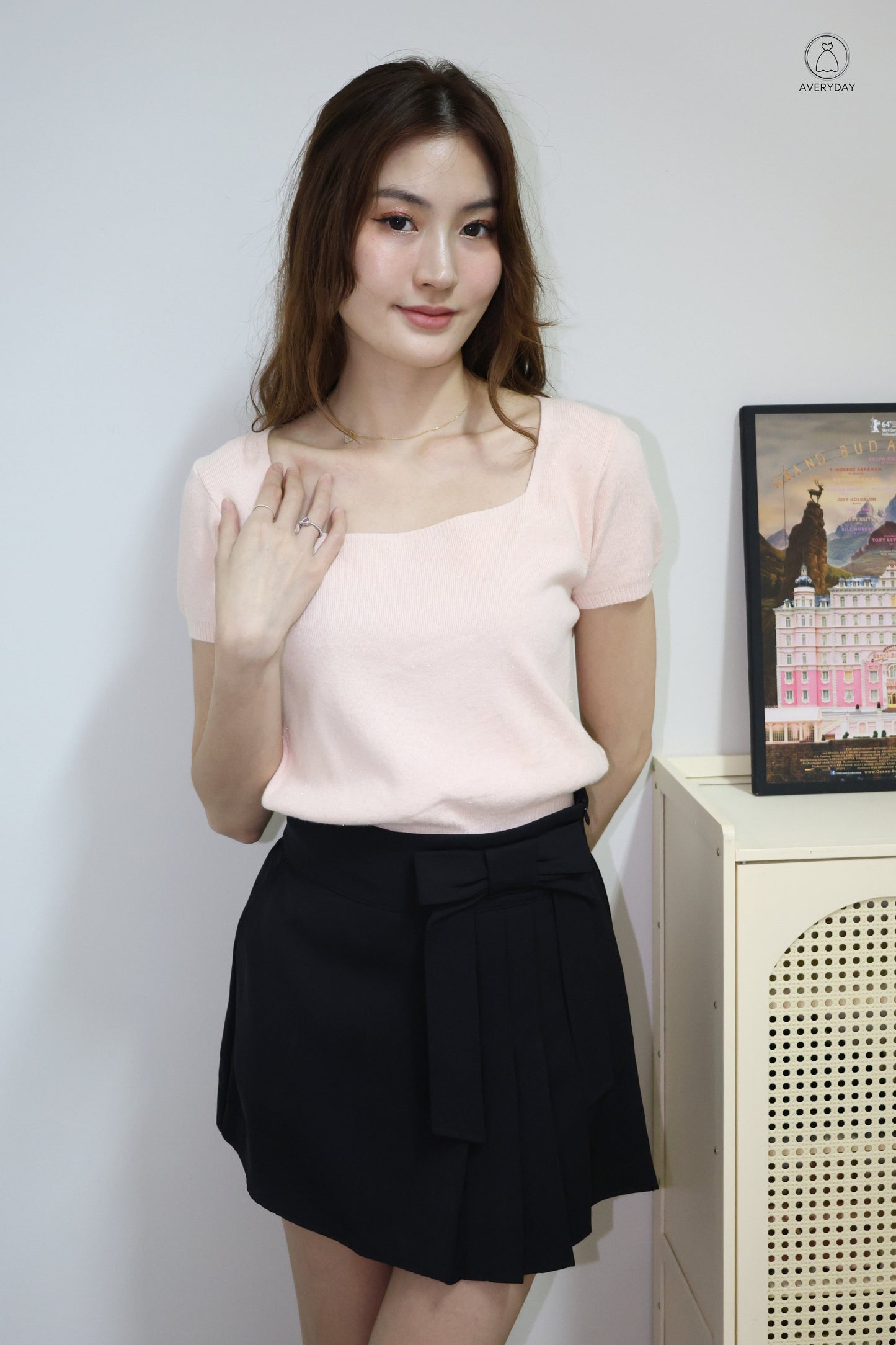 Kensy Glitter Soft Knit Square Neck Top In Peach
