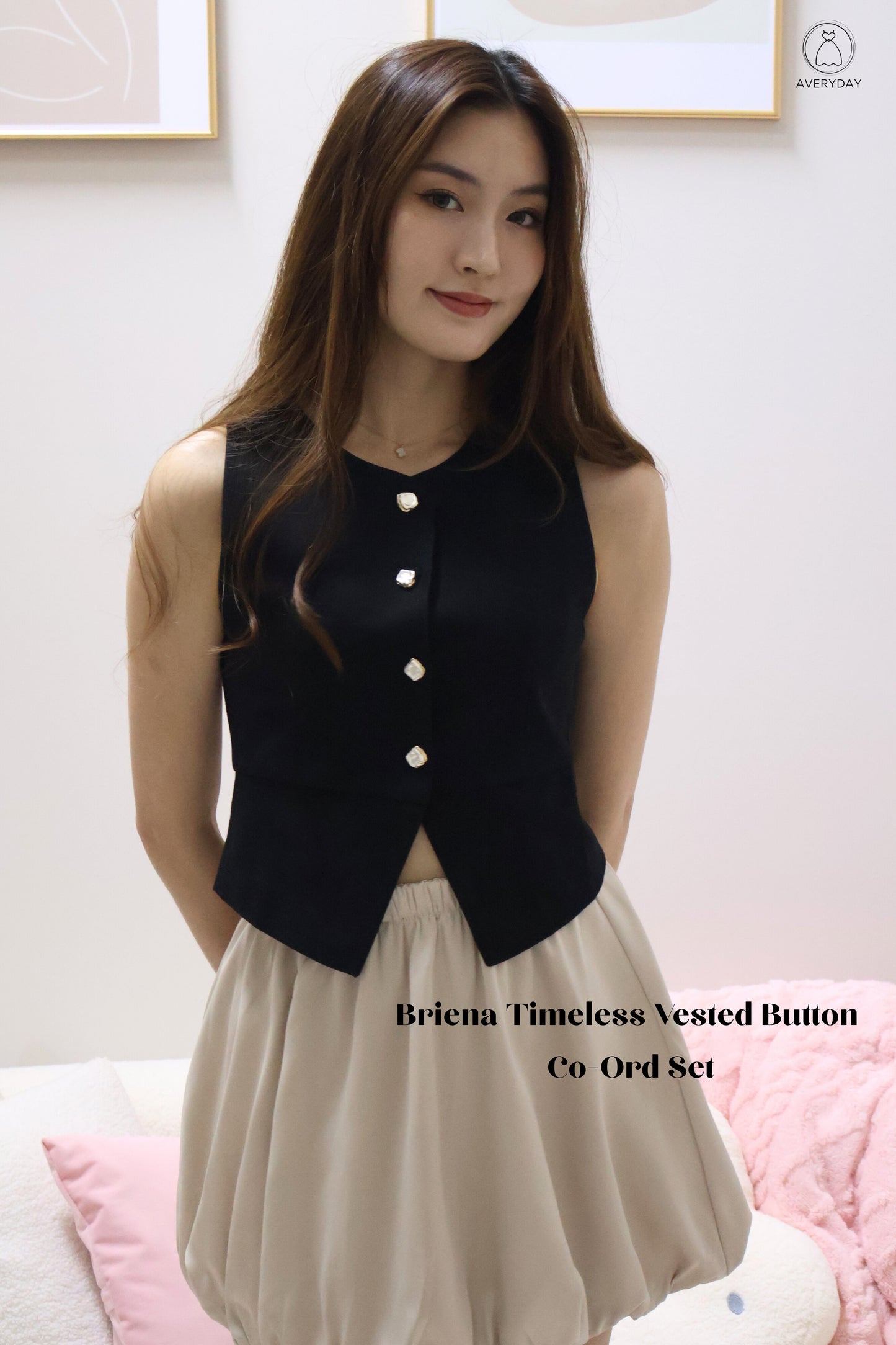 Briena Timeless Vested Button Co-Ord Set In Black