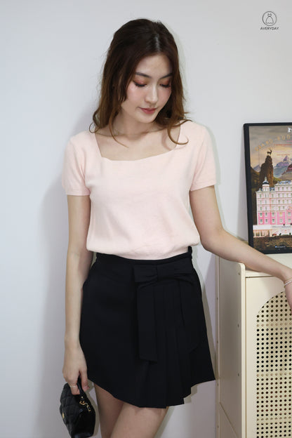 Kensy Glitter Soft Knit Square Neck Top In Peach