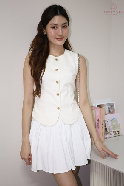 Amie Gold Button Pleated Skort Co-Ord Set In White
