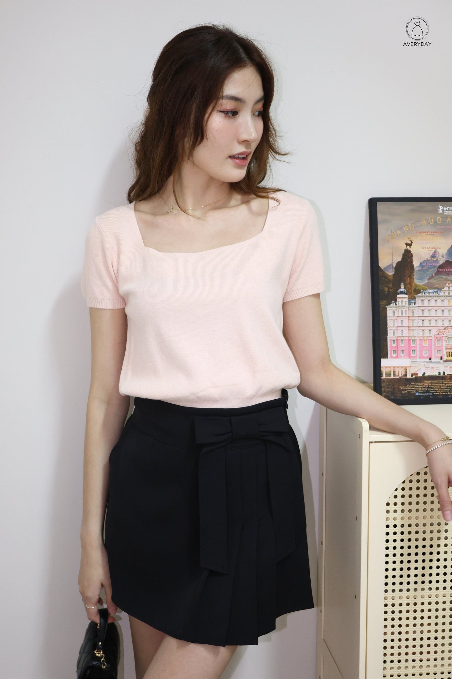 Kensy Glitter Soft Knit Square Neck Top In Peach