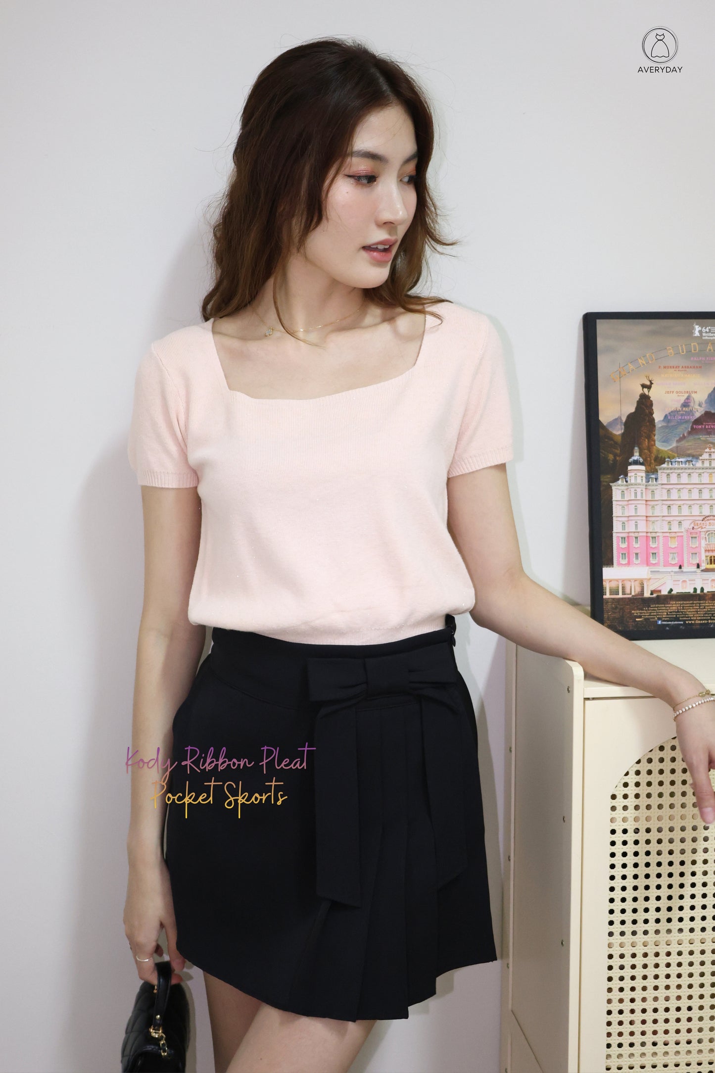 *Premium* Kody Ribbon Pleat Pocket Skorts In Black