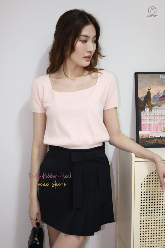 *Premium* Kody Ribbon Pleat Pocket Skorts In Black