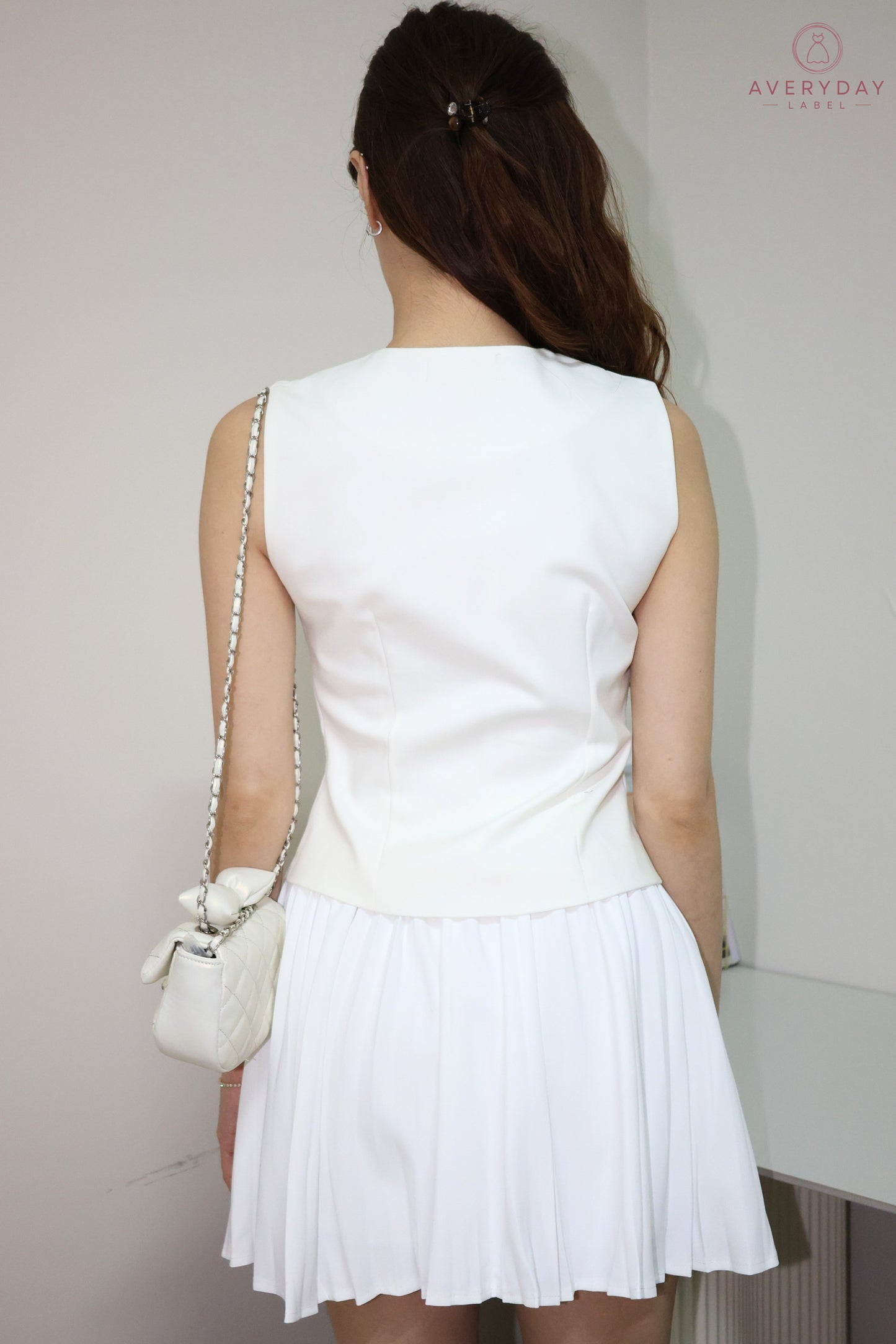 Amie Gold Button Pleated Skort Co-Ord Set In White