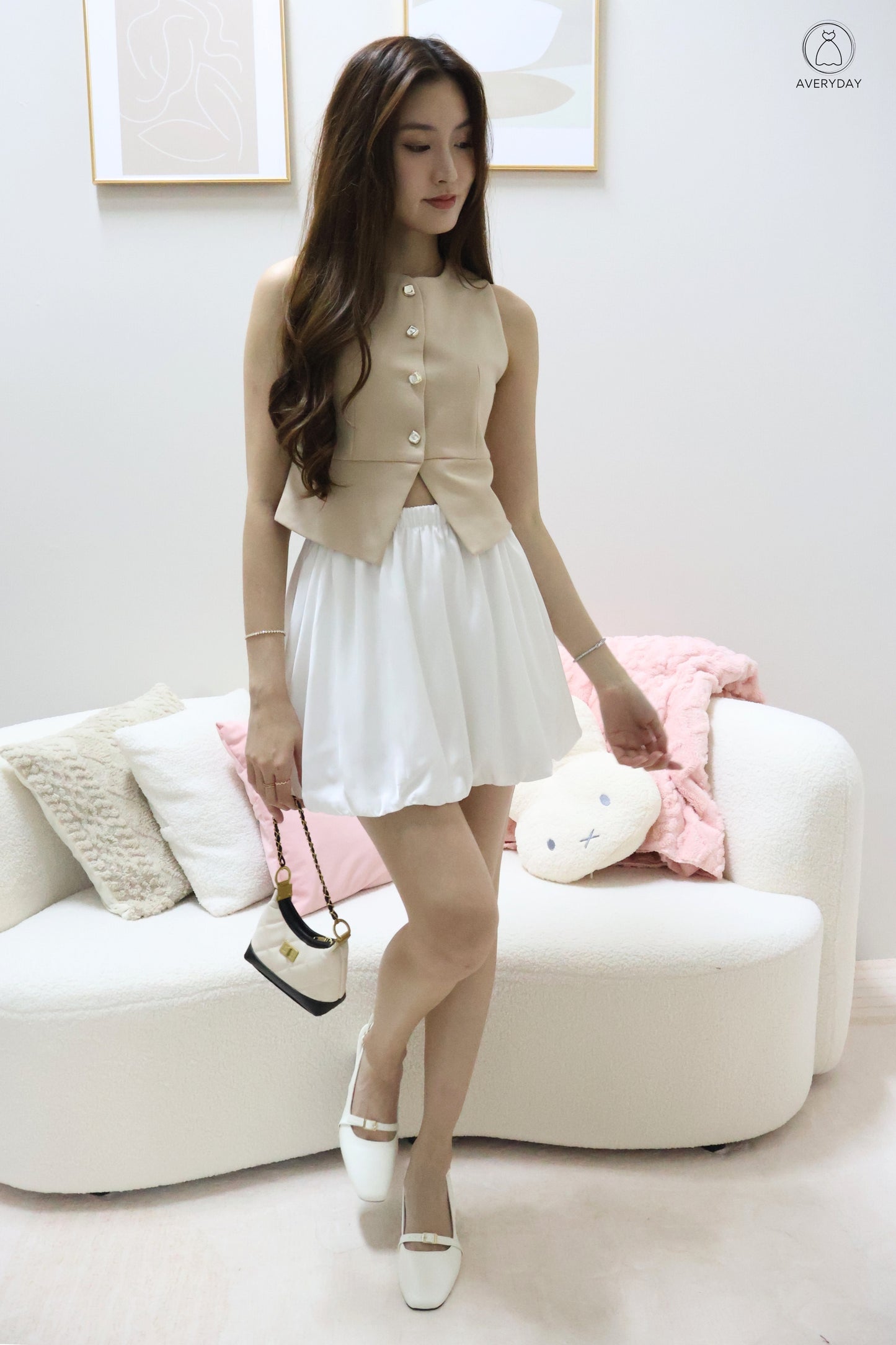 Briena Timeless Vested Button Co-Ord Set In Beige