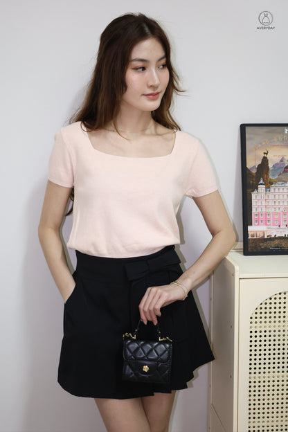 Kensy Glitter Soft Knit Square Neck Top In Peach