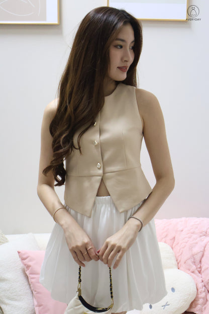 Briena Timeless Vested Button Co-Ord Set In Beige