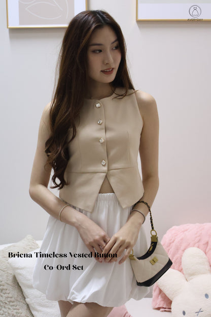 Briena Timeless Vested Button Co-Ord Set In Beige
