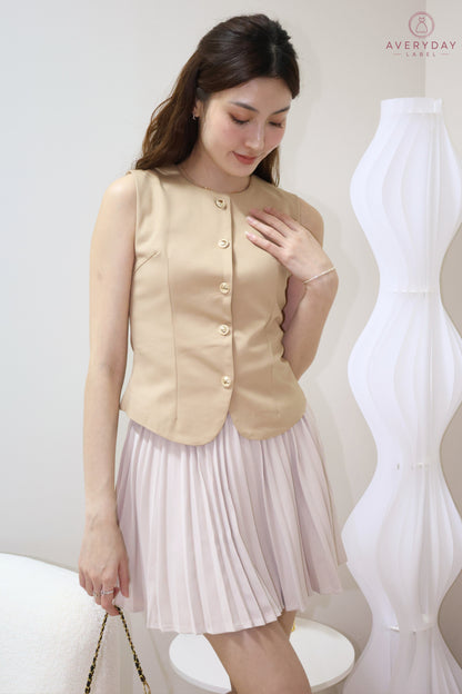 Amie Gold Button Pleated Skort Co-Ord Set In Amber Gold