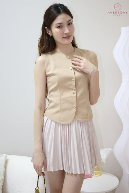 Amie Gold Button Pleated Skort Co-Ord Set In Amber Gold
