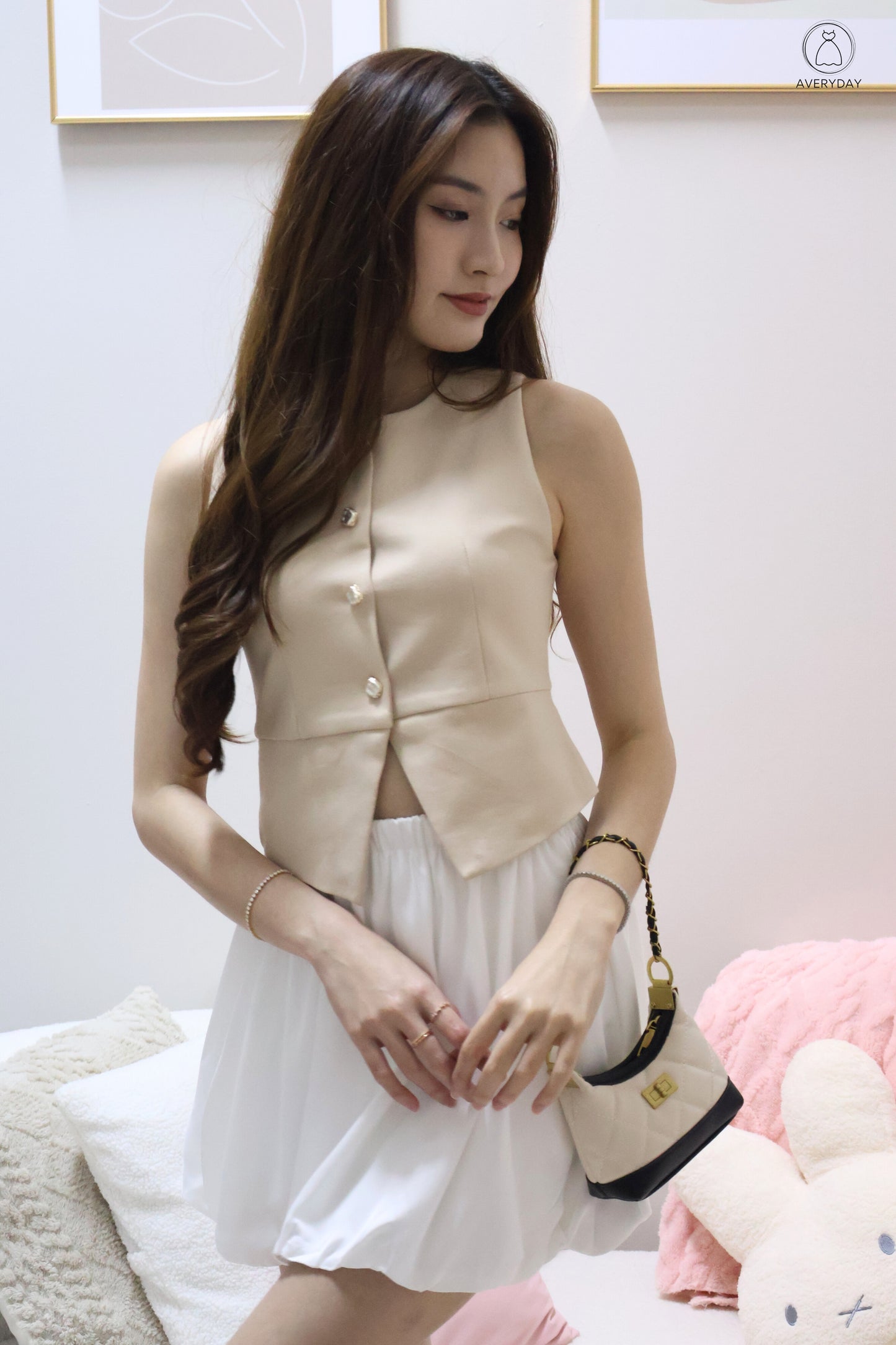 Briena Timeless Vested Button Co-Ord Set In Beige