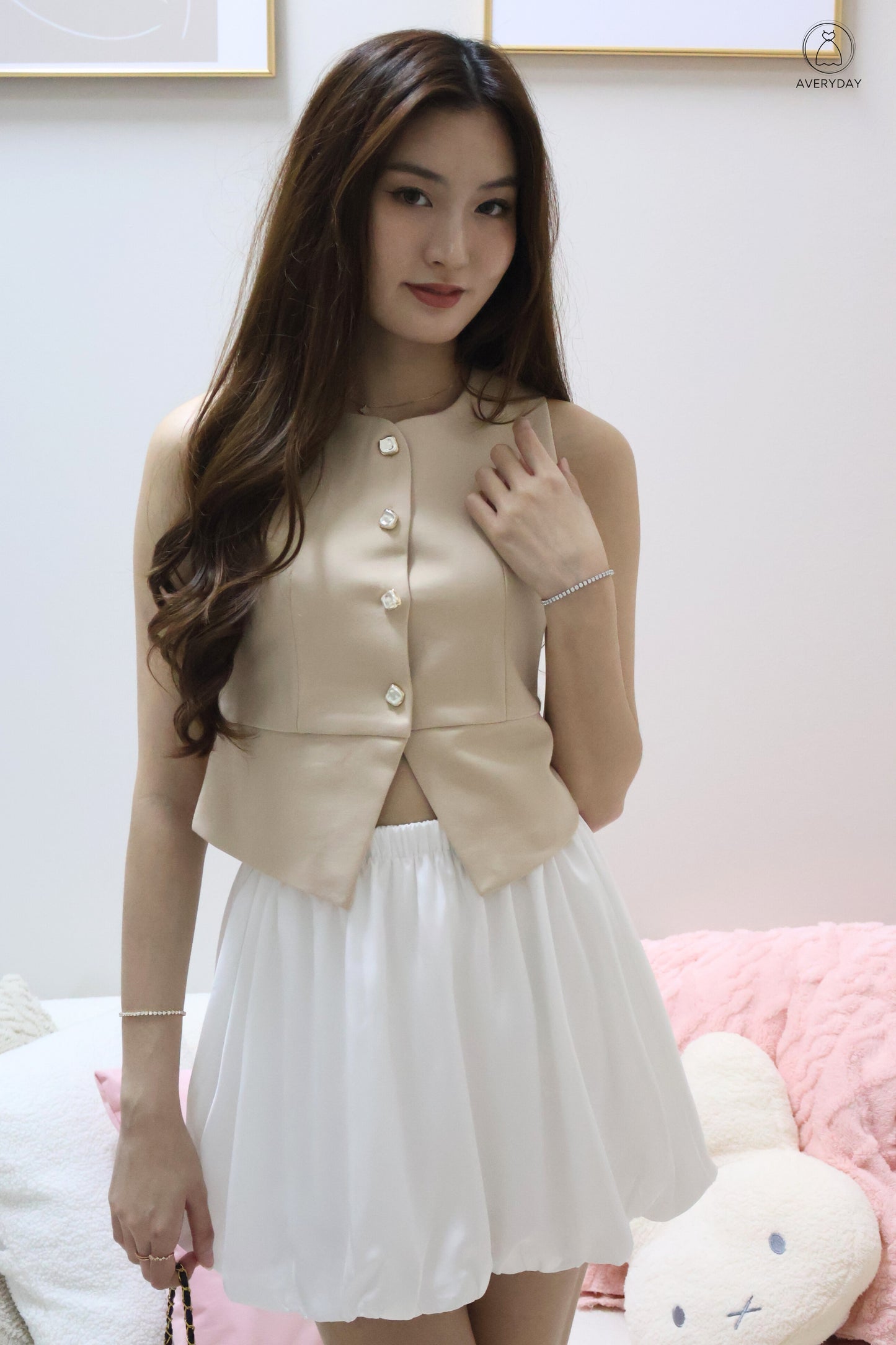 Briena Timeless Vested Button Co-Ord Set In Beige