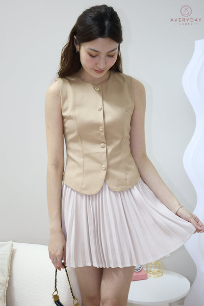 Amie Gold Button Pleated Skort Co-Ord Set In Amber Gold