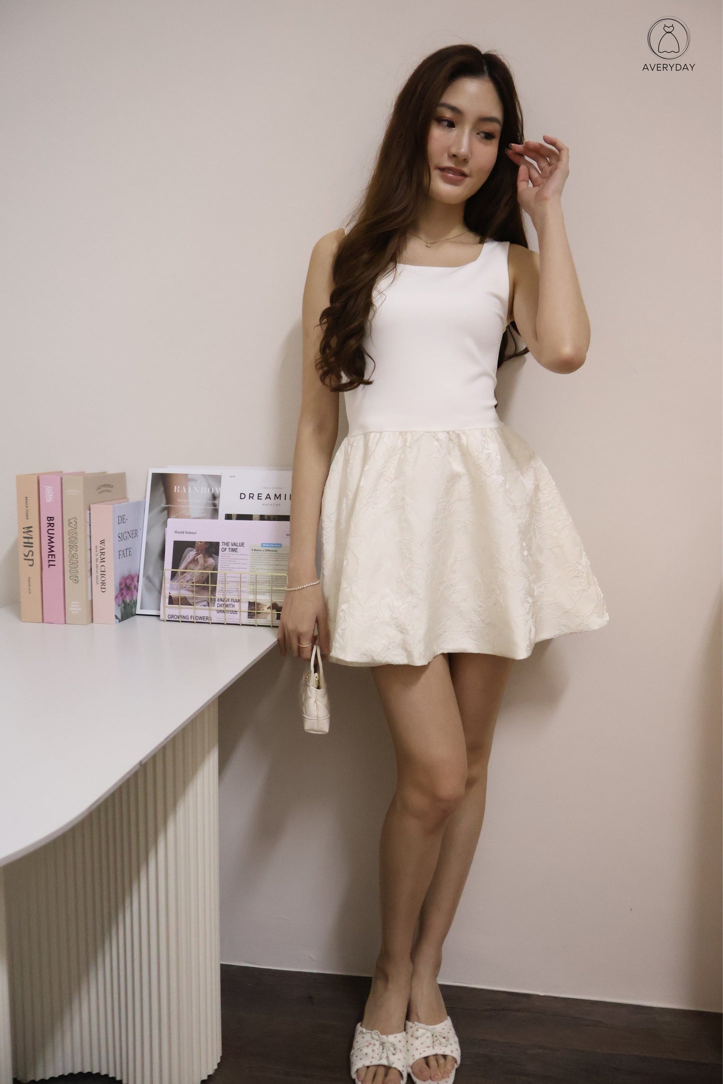 霓影 (Ní Yǐng) Festive  Bloom Lace Romper Dress In White (With Camellia Chain Sling)