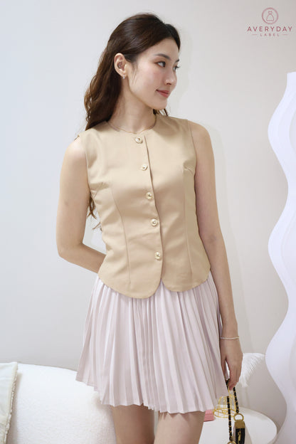 Amie Gold Button Pleated Skort Co-Ord Set In Amber Gold