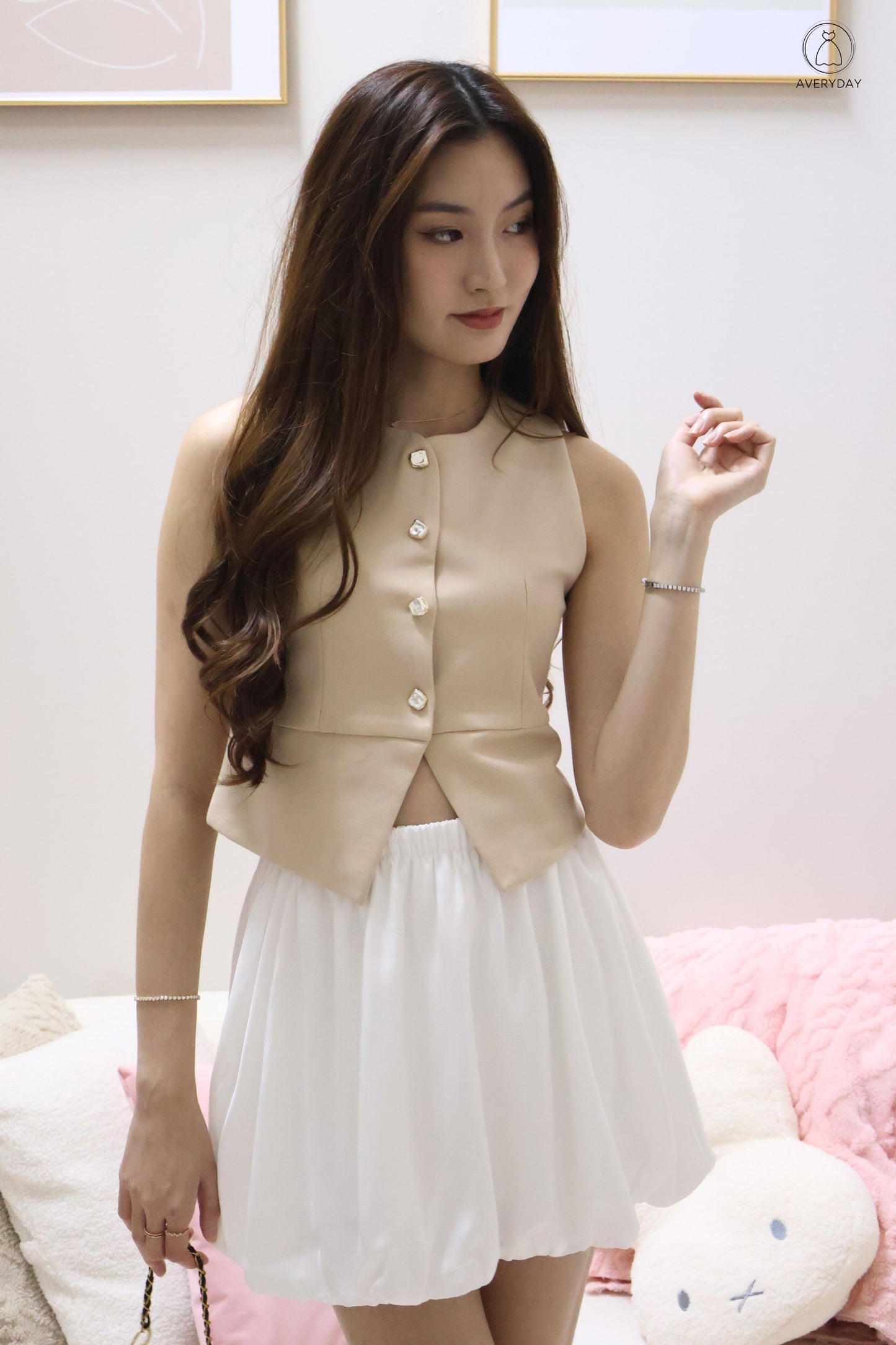 Briena Timeless Vested Button Co-Ord Set In Beige