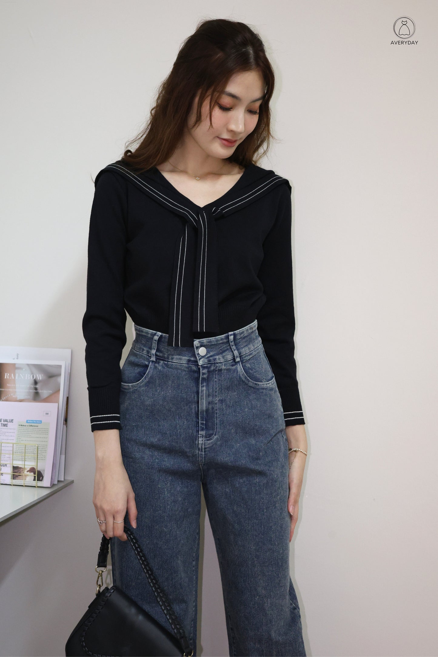 Lindy Washed Denim Cuffed Jeans (Dark)