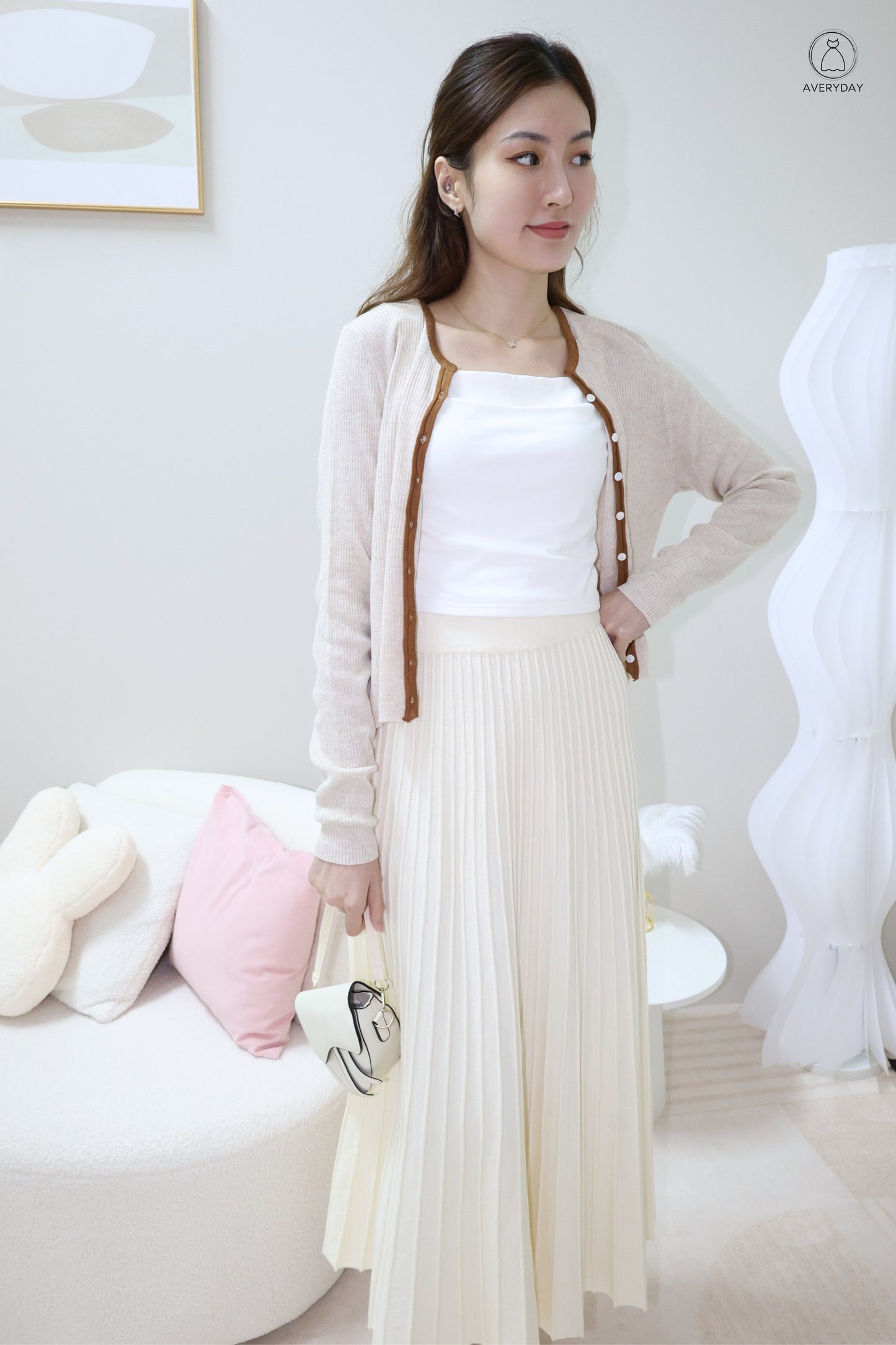 Heidi Contrast  Soft Ribbed Cardigan In Autumn