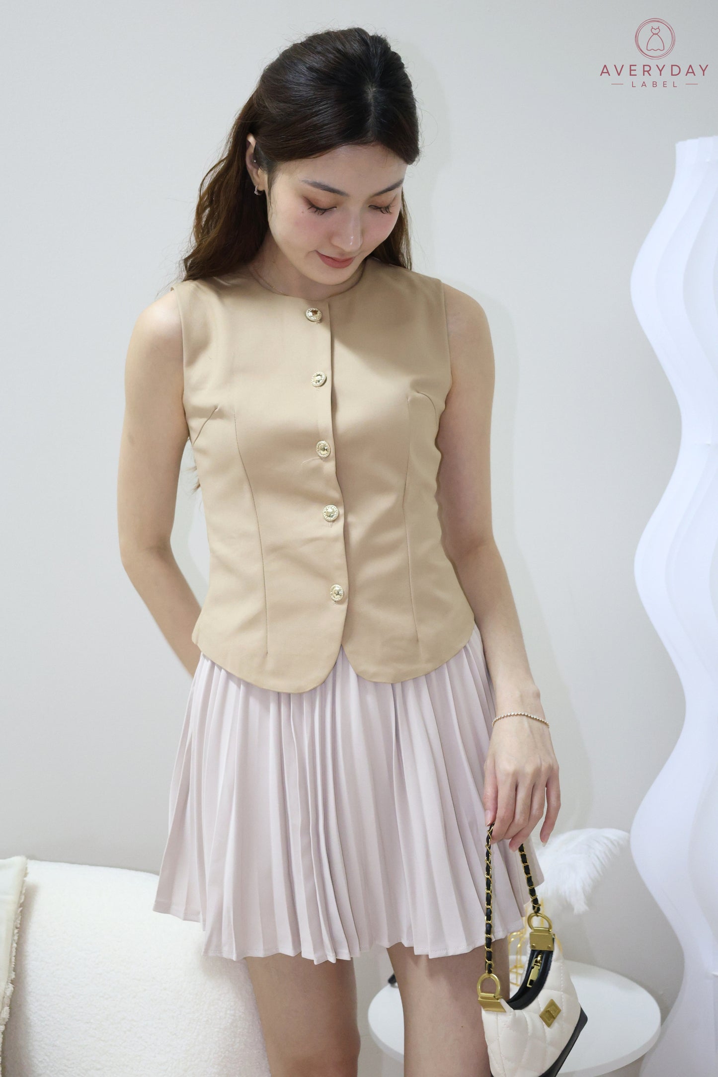 Amie Gold Button Pleated Skort Co-Ord Set In Amber Gold