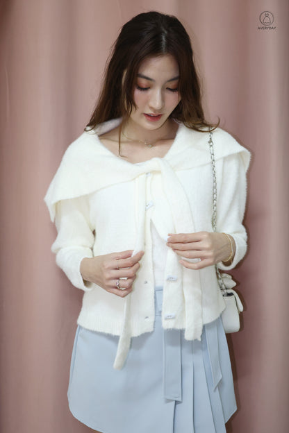 Keely Furry Ribbon Cape Cardigan In White