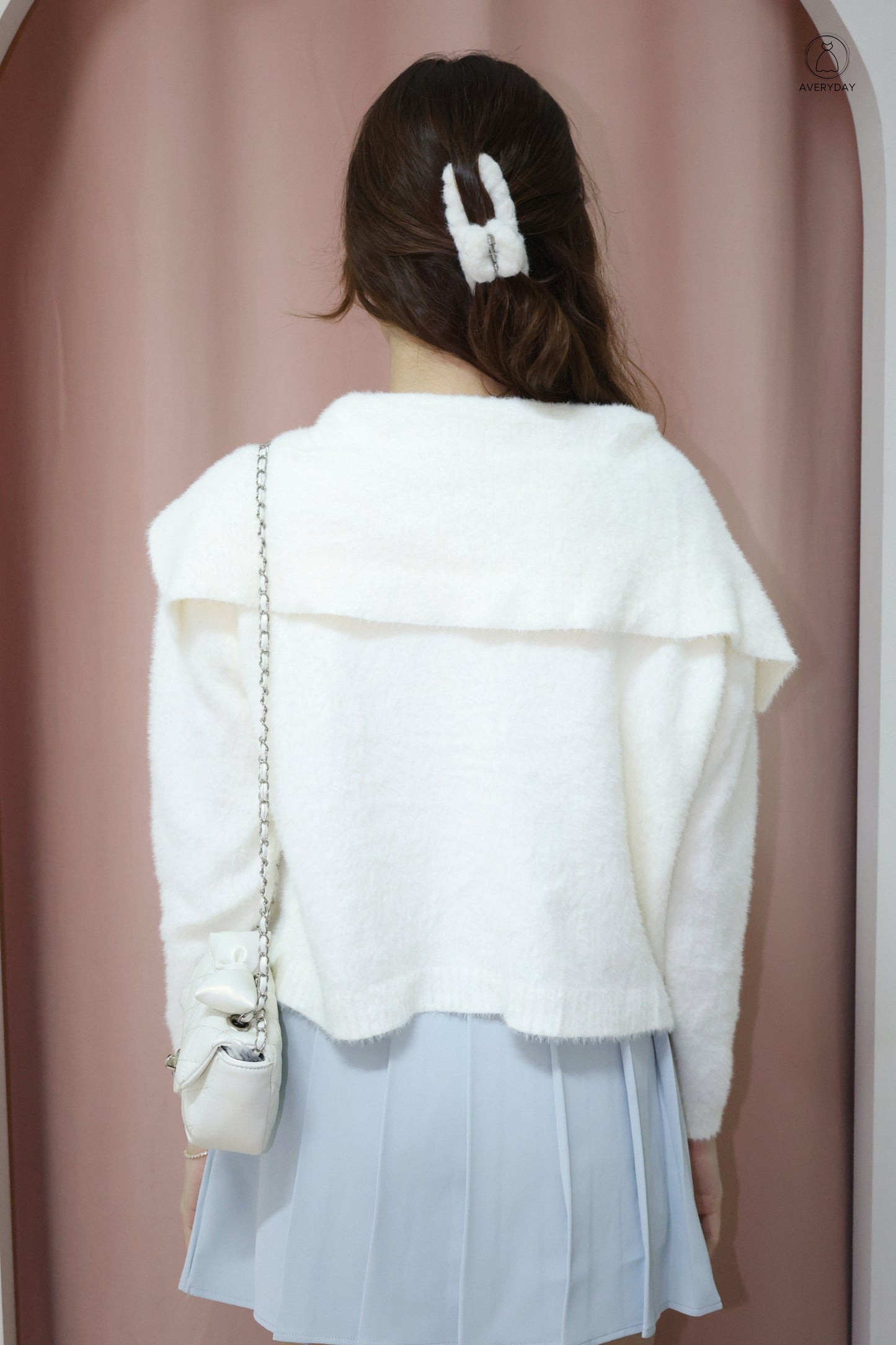 Keely Furry Ribbon Cape Cardigan In White