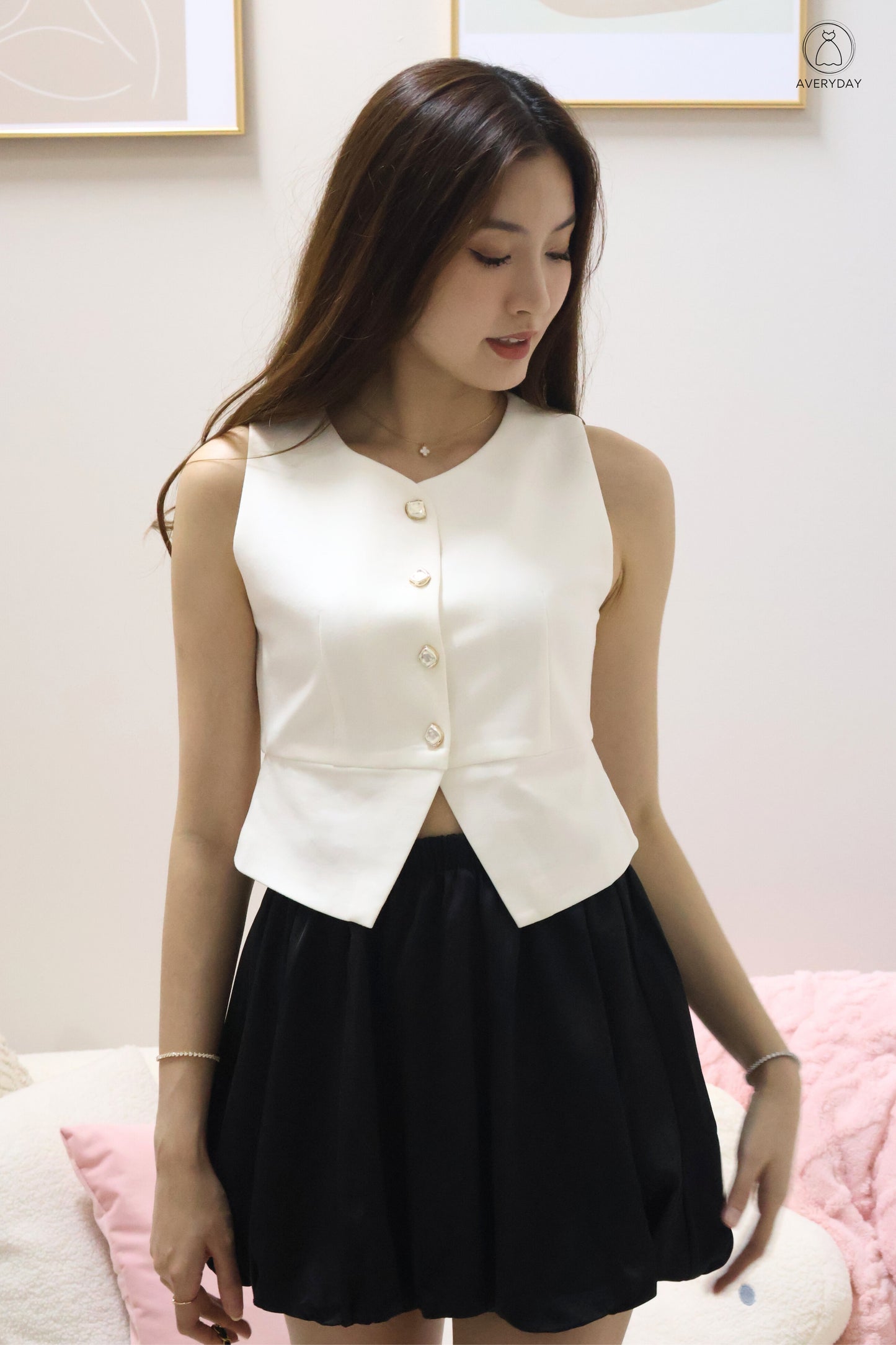 Briena Timeless Vested Button Co-Ord Set In White