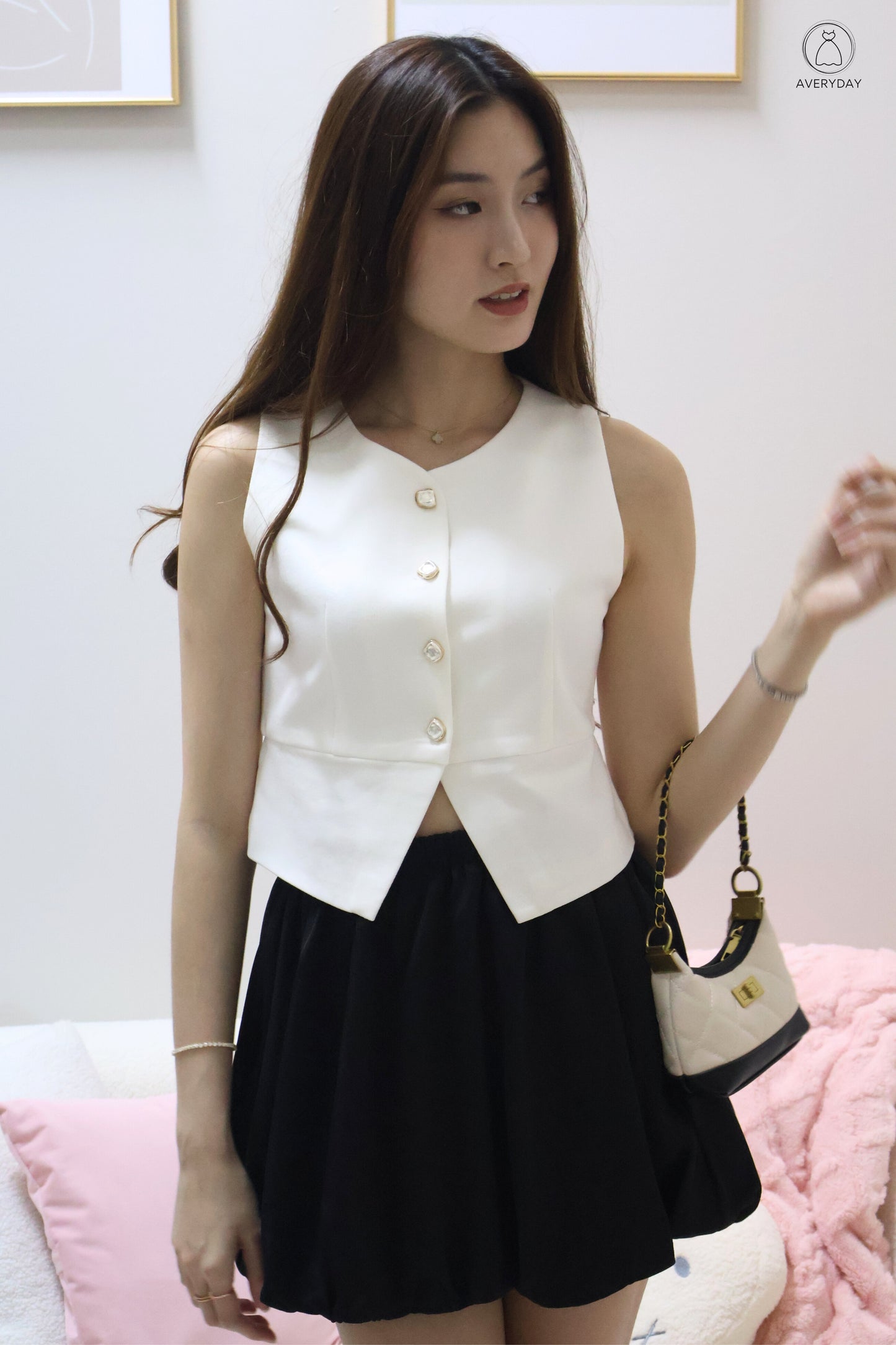 Briena Timeless Vested Button Co-Ord Set In White