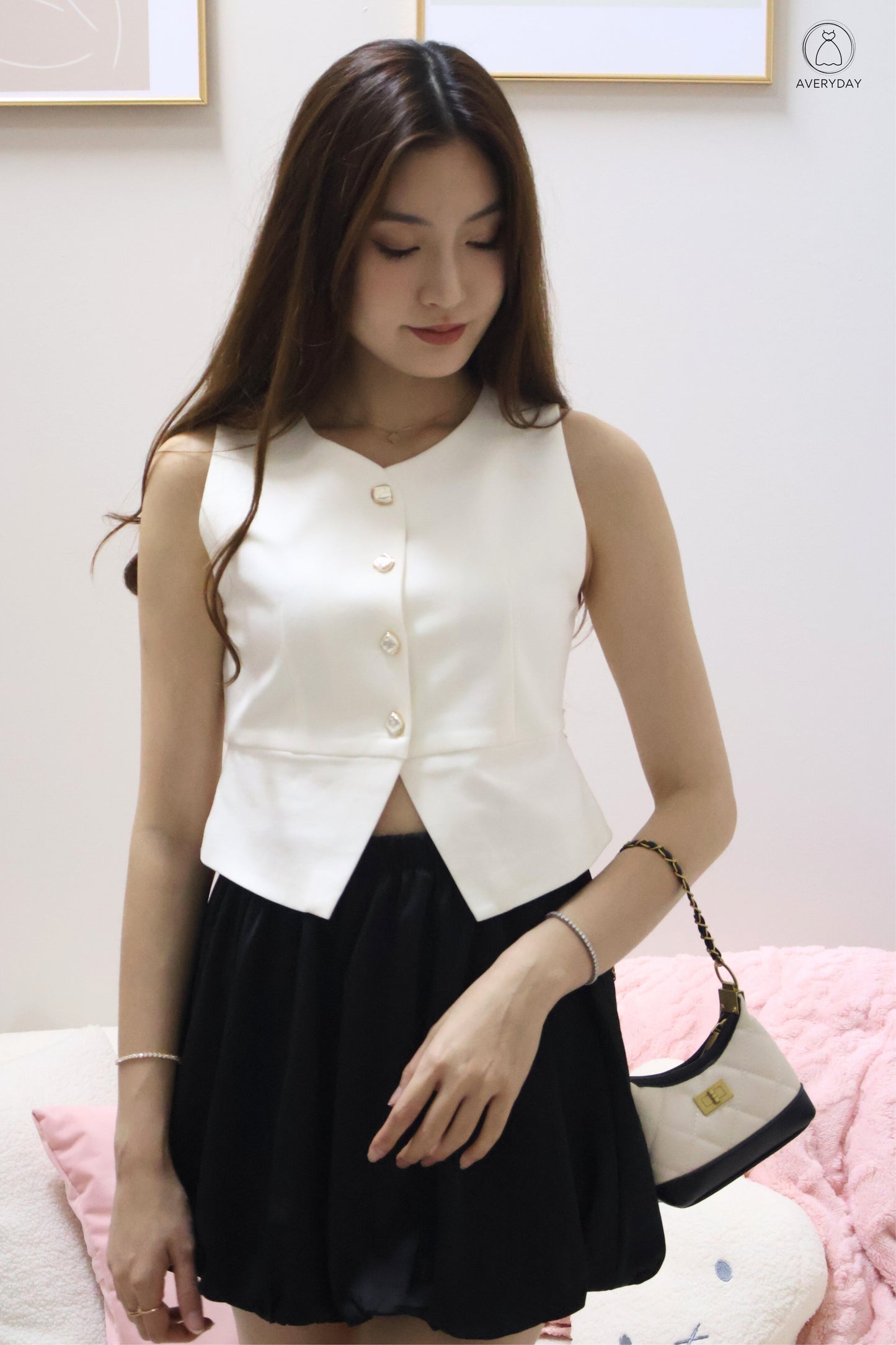 Briena Timeless Vested Button Co-Ord Set In White