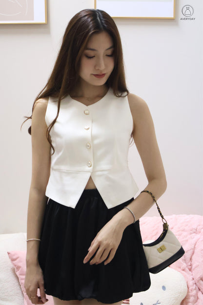 Briena Timeless Vested Button Co-Ord Set In White