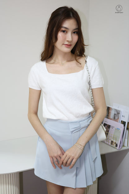 Kensy Glitter Soft Knit Square Neck Top In White