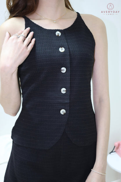 Angela Button Down Halter Top & Shorts Set In Black