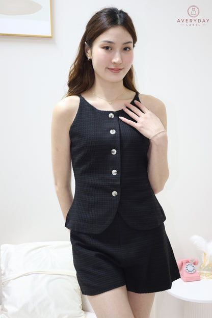Angela Button Down Halter Top & Shorts Set In Black