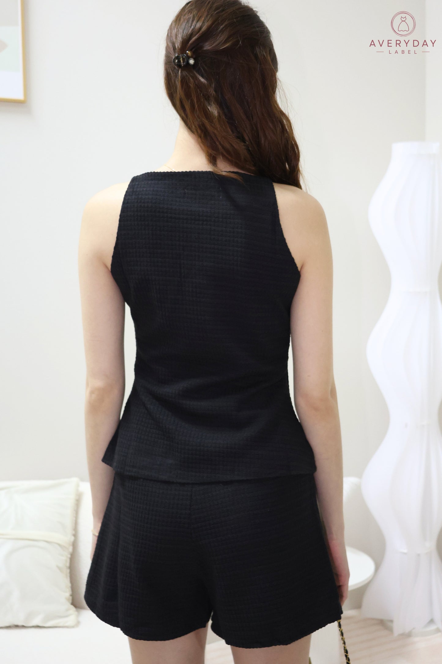 Angela Button Down Halter Top & Shorts Set In Black